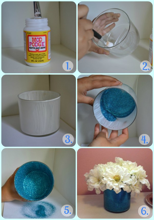DIY Blue Glitter Vase