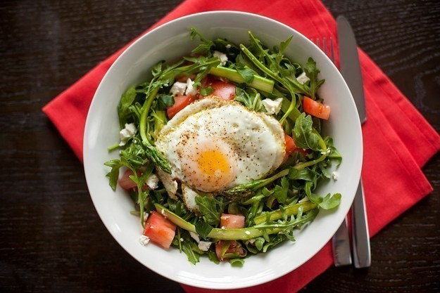 Shaved Asparagus Salad with Shallots and Fried Eggs