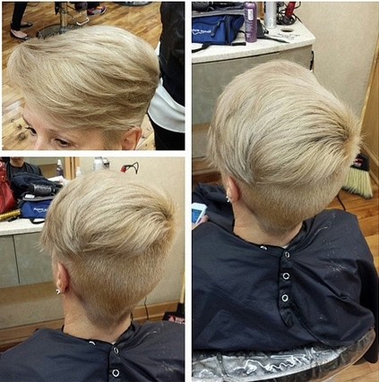 Short Shaved Haircut with Side Swept Bangs
