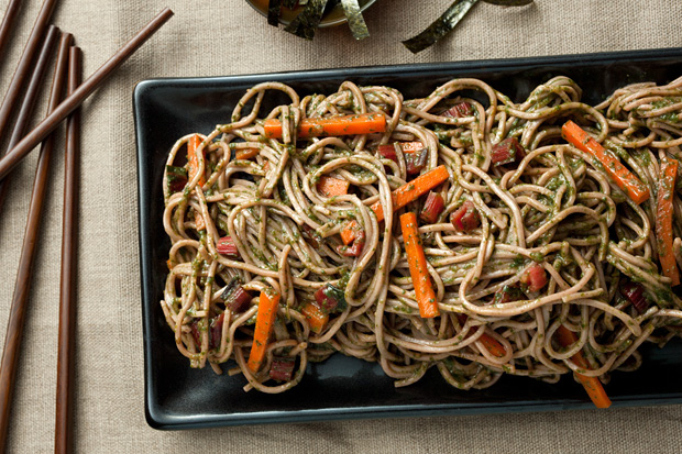 Soba Noodles with Swiss Chard-miso Pesto