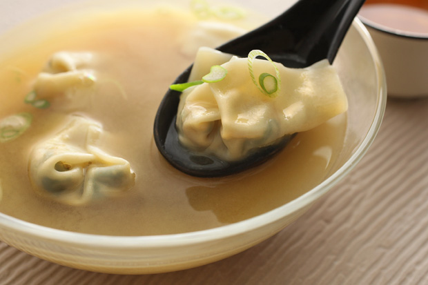 Spicy Miso Soup with Bok Choy Wontons