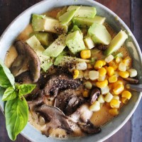 Tomato, Avocado, Mushroom and Corn Soup