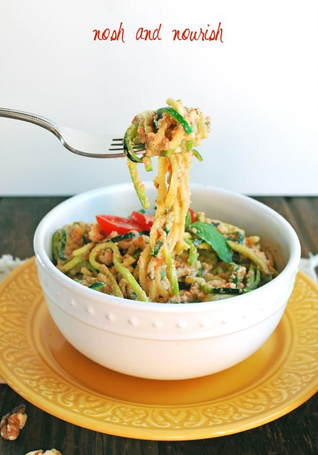 Creamy Vegan Red Pepper Alfredo over Zoodles
