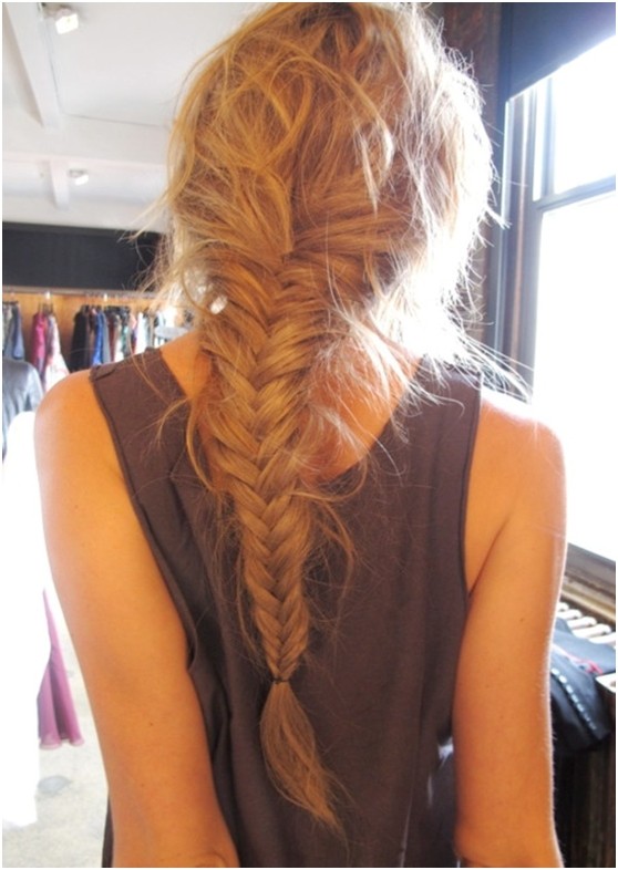 Messy Fishtail Braided Hairstyle for Long Hair