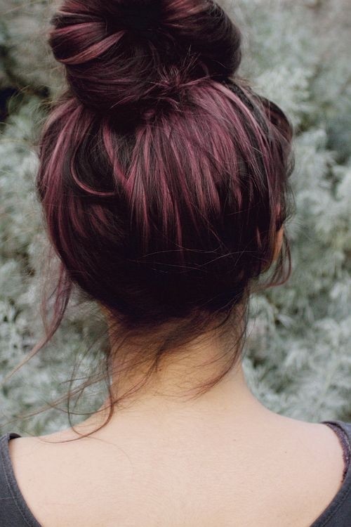 Messy Top Bun for Purple Hair