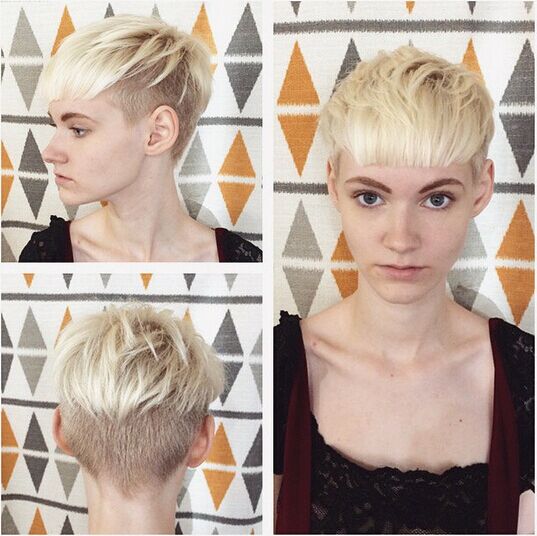 Short Blond Hairstyle with Blunt Bangs