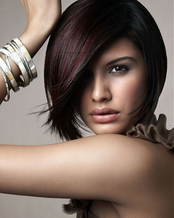 Straight Bob Haircut with Red Highlights