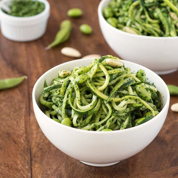 Zoodles with Kale Pesto and Edamame