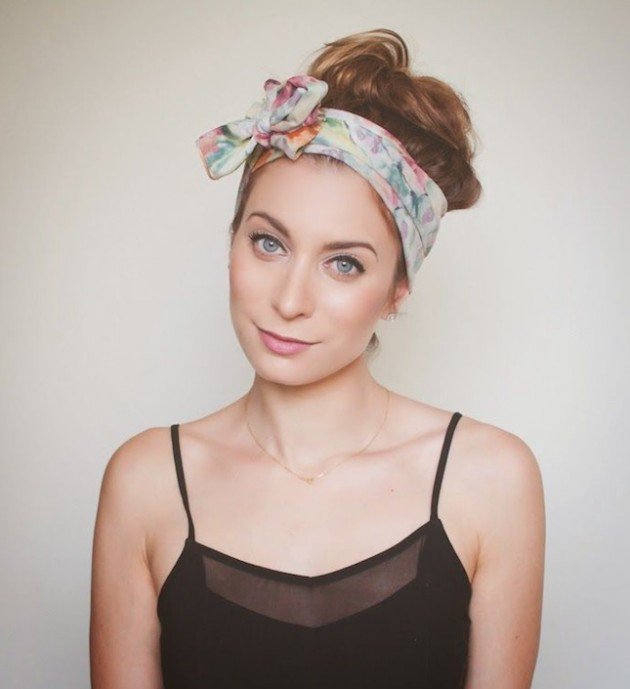 High Bun Hairstyle with Bandanna