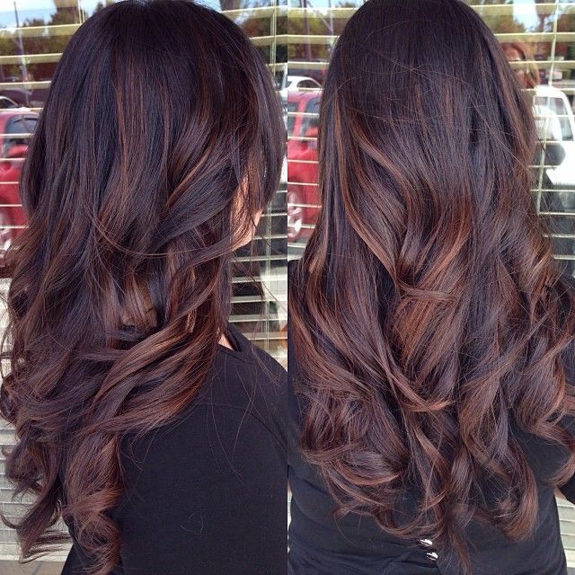 Long Brunette Hairstyle with Red Highlights