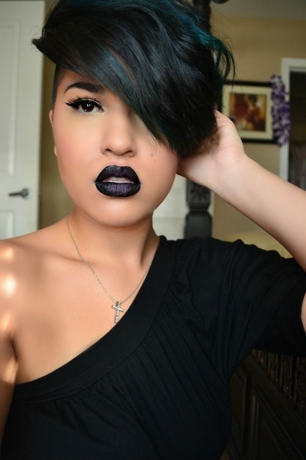 Short Black Hairstyle with Side Swept Bangs