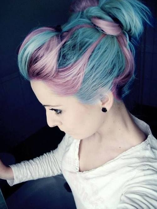 Topknot Hairstyle for Blue, Purple Hair
