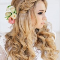 Long Wavy Hairstyle with Braid for Wedding