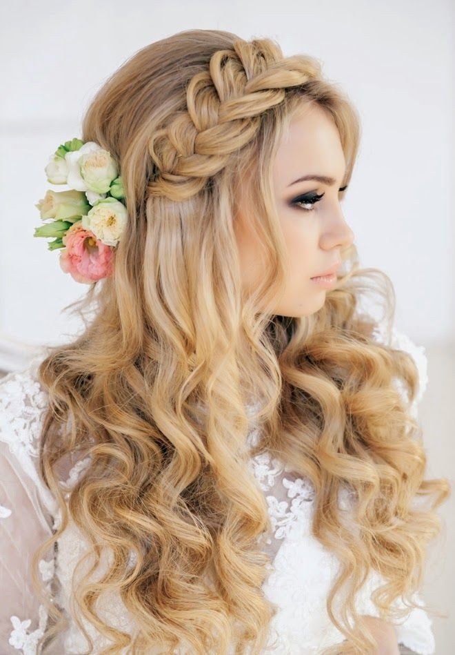 Long Wavy Hairstyle with Braid for Wedding