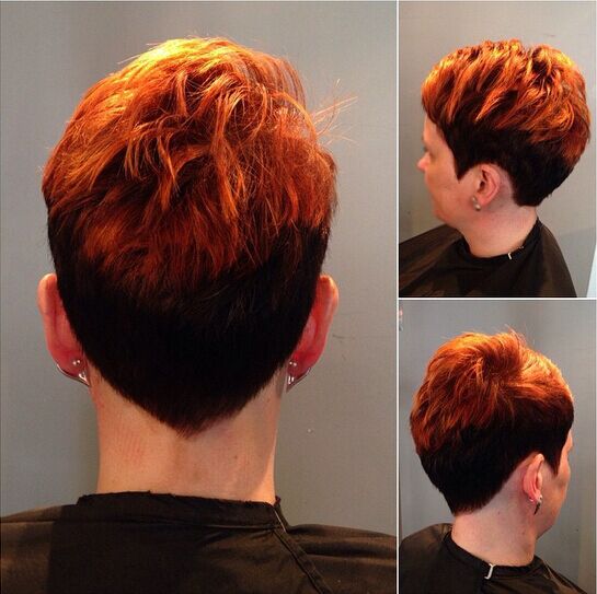 Trendy Short Pixie Haircut with Red Highlights