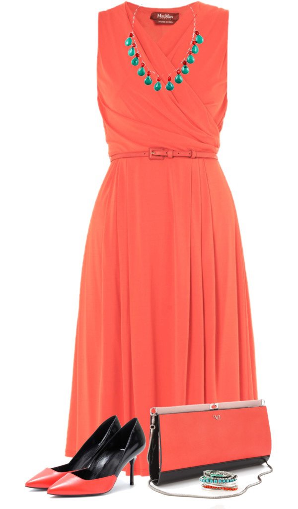 Beautiful Coral Evening Dress with Pumps