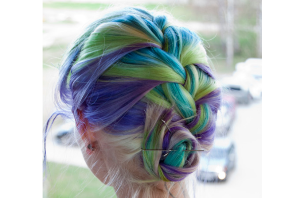 Blue, Blond, and Purple Braided Hair