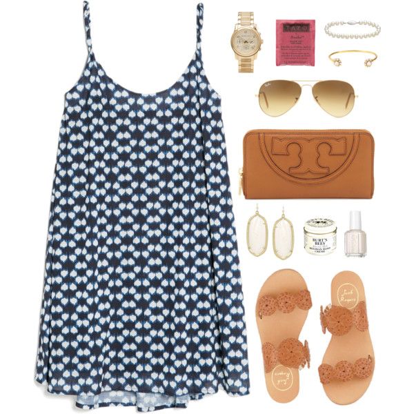 Blue Print Dress With Brown Sandles and Clutch