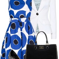 Blue Print Dress and White Blazer