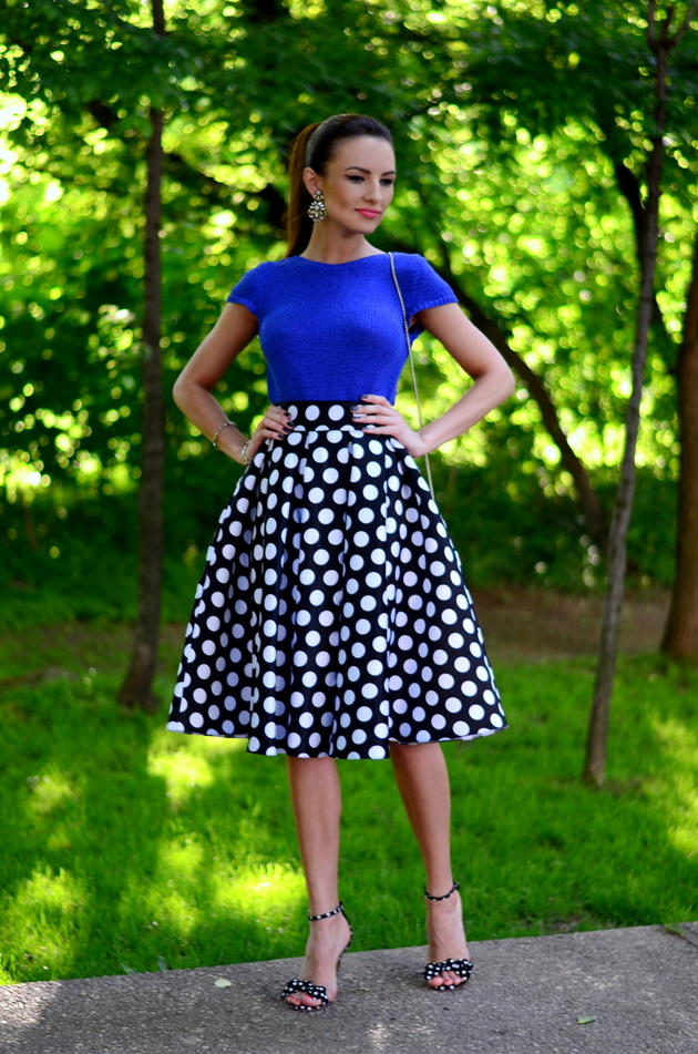 Blue Top with Polka Dot Skirt