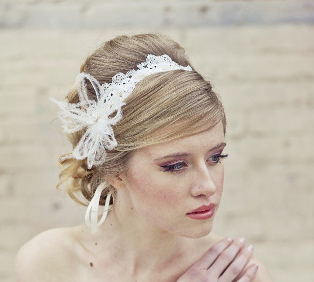 Bridal Updo Hairstyle With Lace Headband