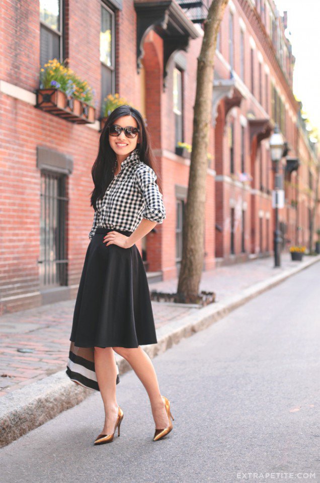 Checkered Print Top with Full Skirt