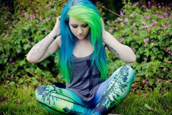 Edgy Blue and Green Hair