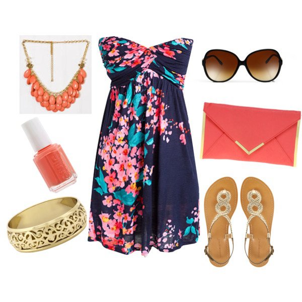 Floral Print Strapless Dress With Accessories