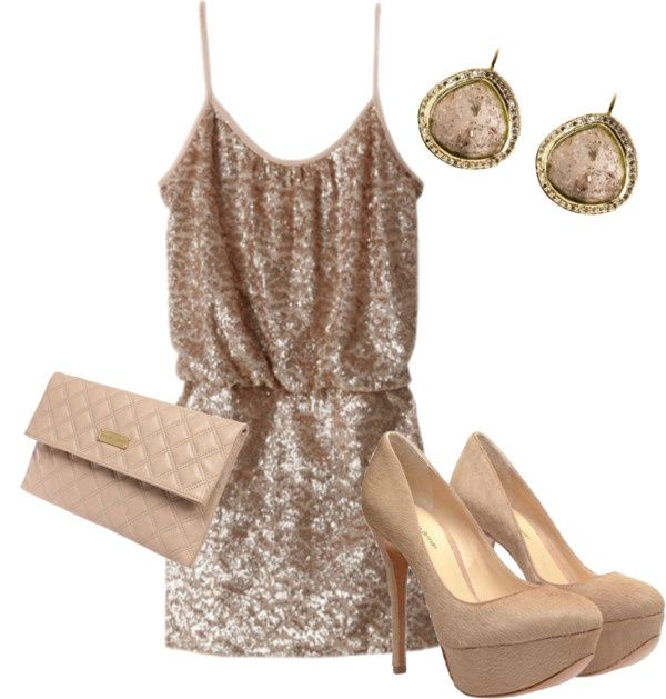 Gold Sundress with Nude Pumps
