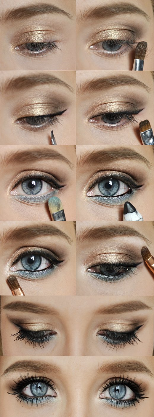 Gold and Blue Eye Makeup Idea