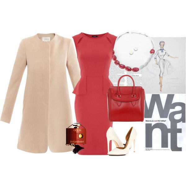 Gorgeous Red Dress and Beige Coat