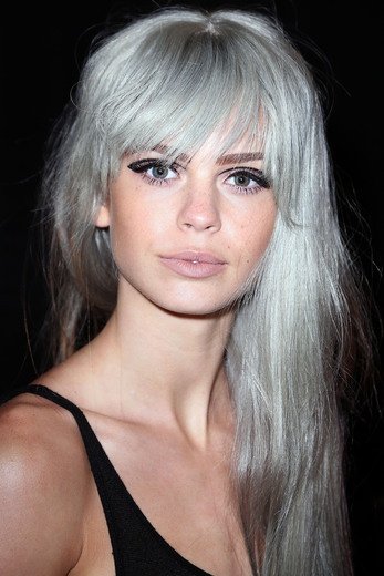 Long Silver Grey Hairstyle with Bangs