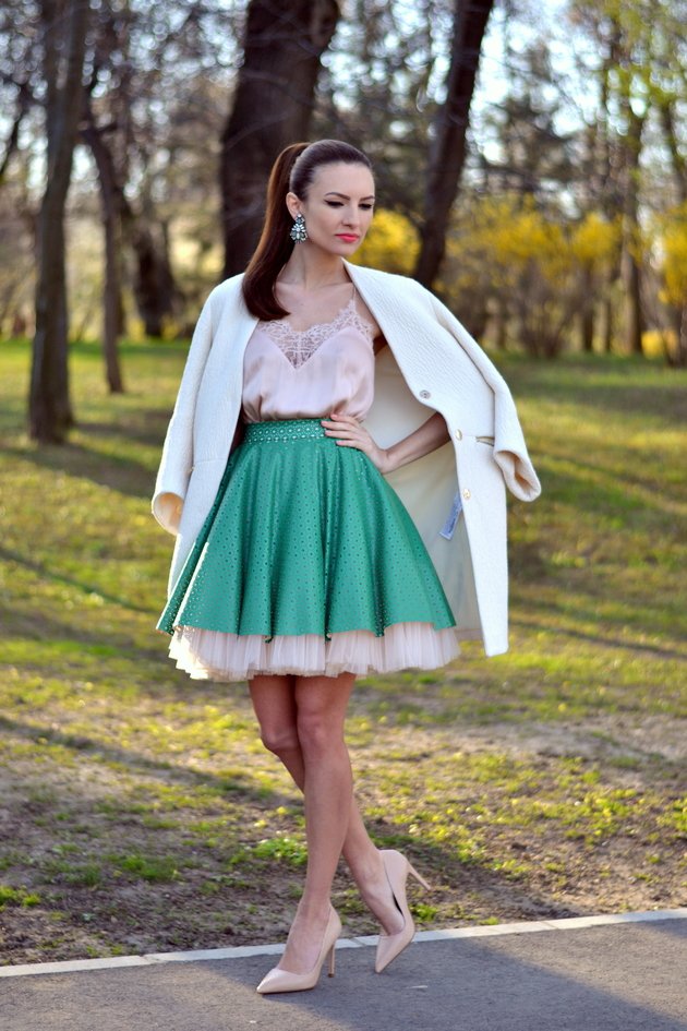 Pink Top with Green Skirt