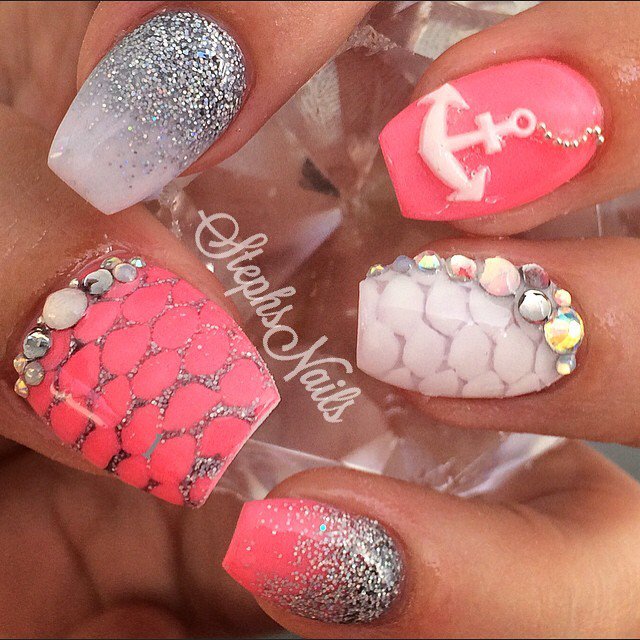 Pink and Silver Nail Art Design