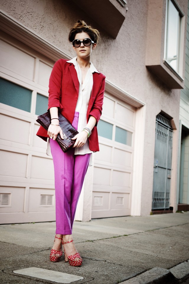 Red Blazer and Purple Pants