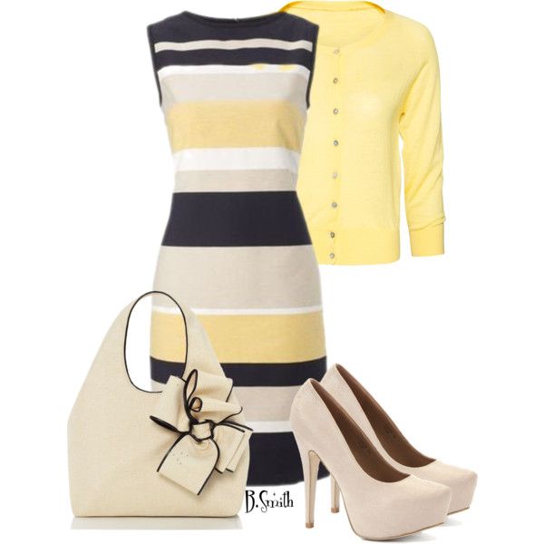 Fabulous Striped Dress with Yellow Blazer