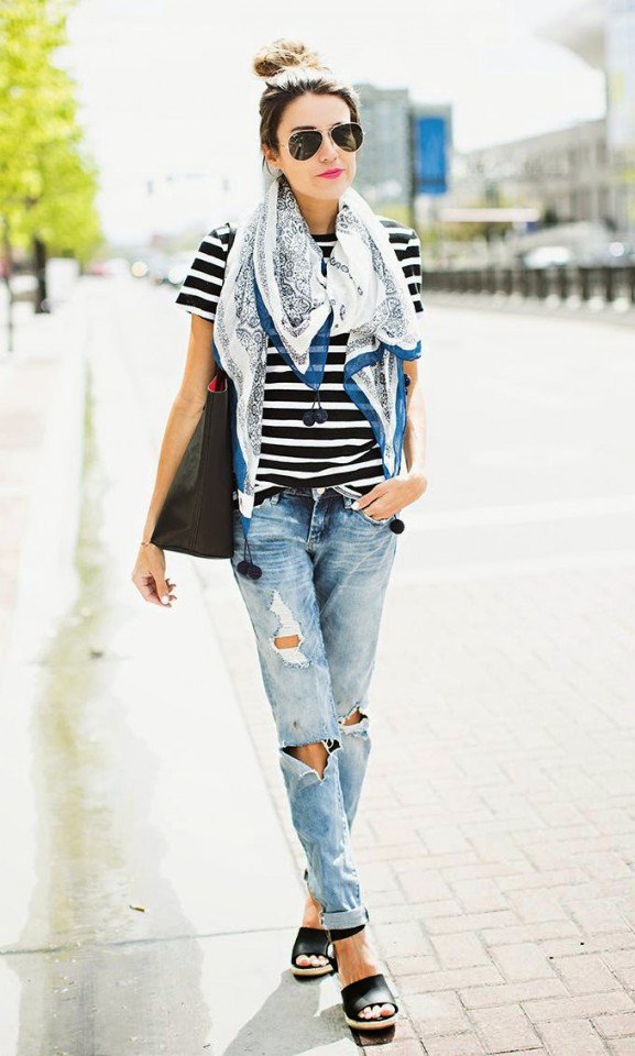 Striped T-Shirt with Boyfriend Jeans