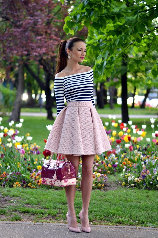 Striped T-Shirt with Pink Skirt