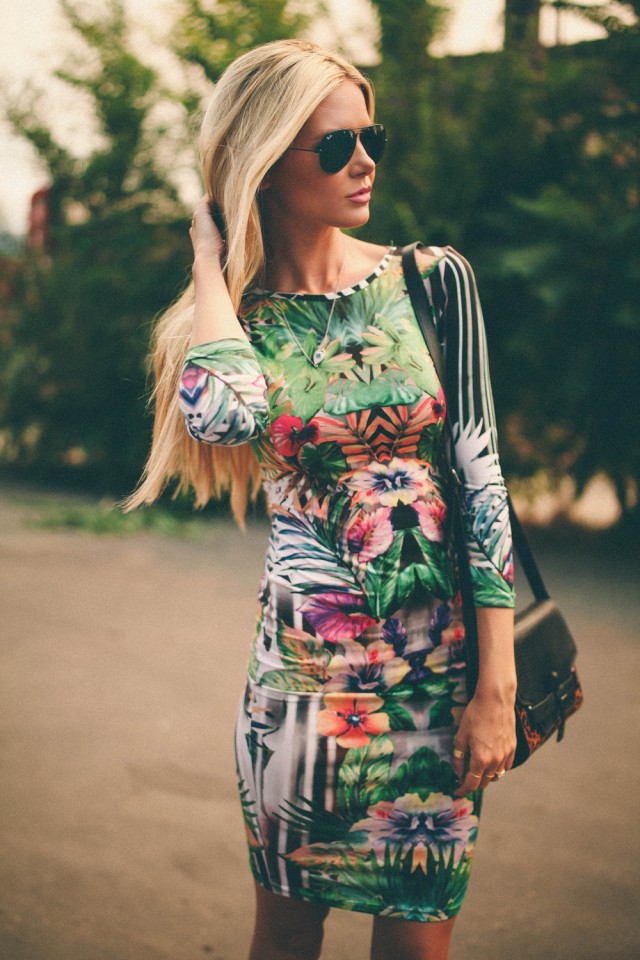 Tropical Print Corset Dress