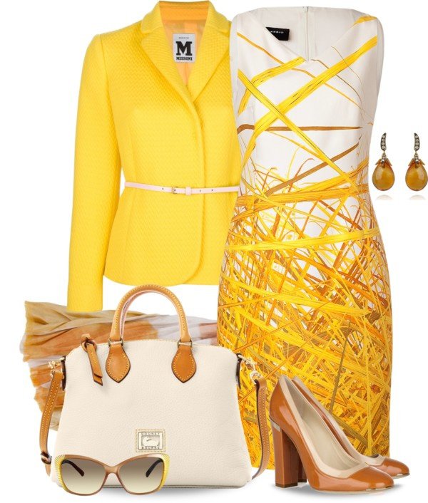 White Print Dress and Yellow Blazer