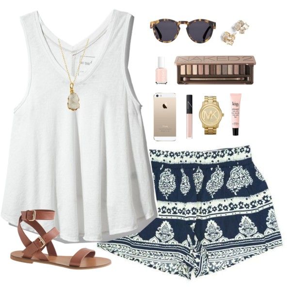 White Tee and Blue Printed Shorts