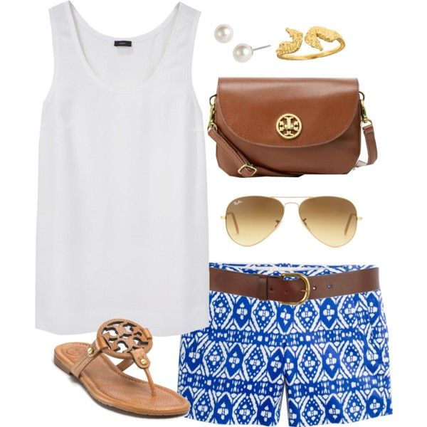 White Top and Blue Printed Shorts