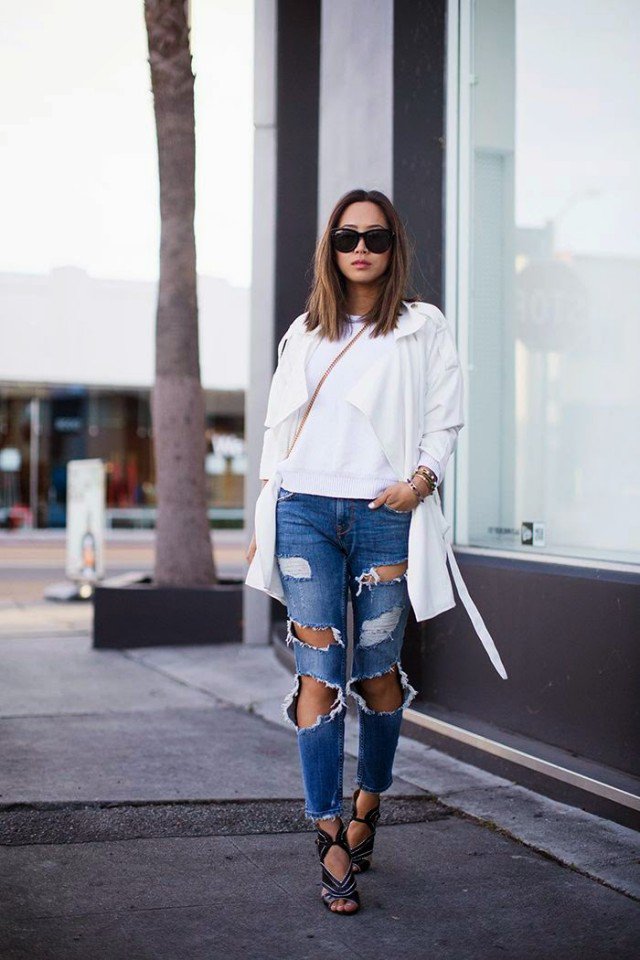 White Top with Ripped Jeans