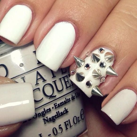 3D White Nail Design for Long Nails