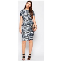 ASOS CURVE Body-Conscious Midi Dress in Abstract Check Print, $45