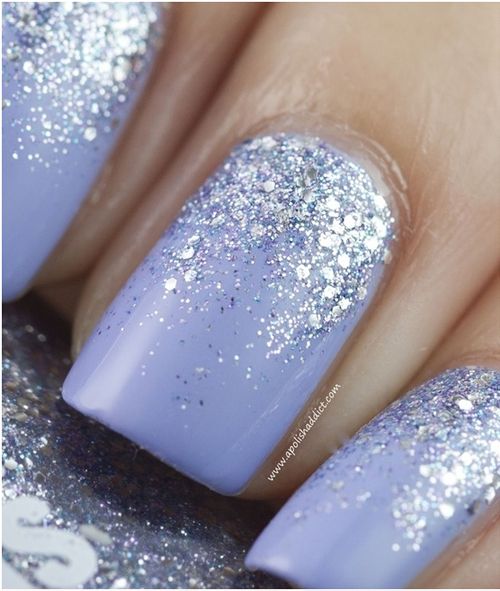 Blue Glitter Wedding Nail Idea