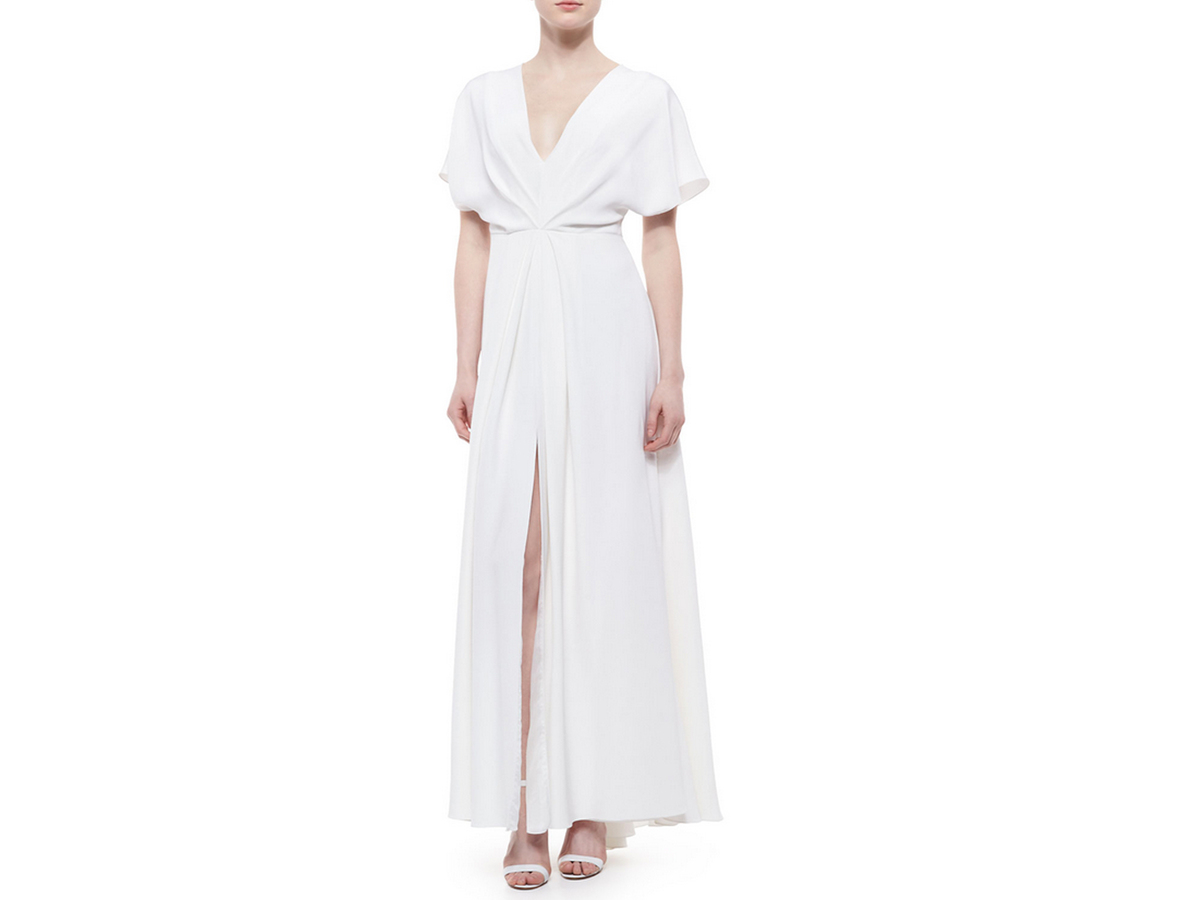 Christian Siriano High-Slit Draped Dolman Gown, $990