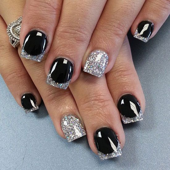 Classy Black and Silver Nail Design for Short Nails