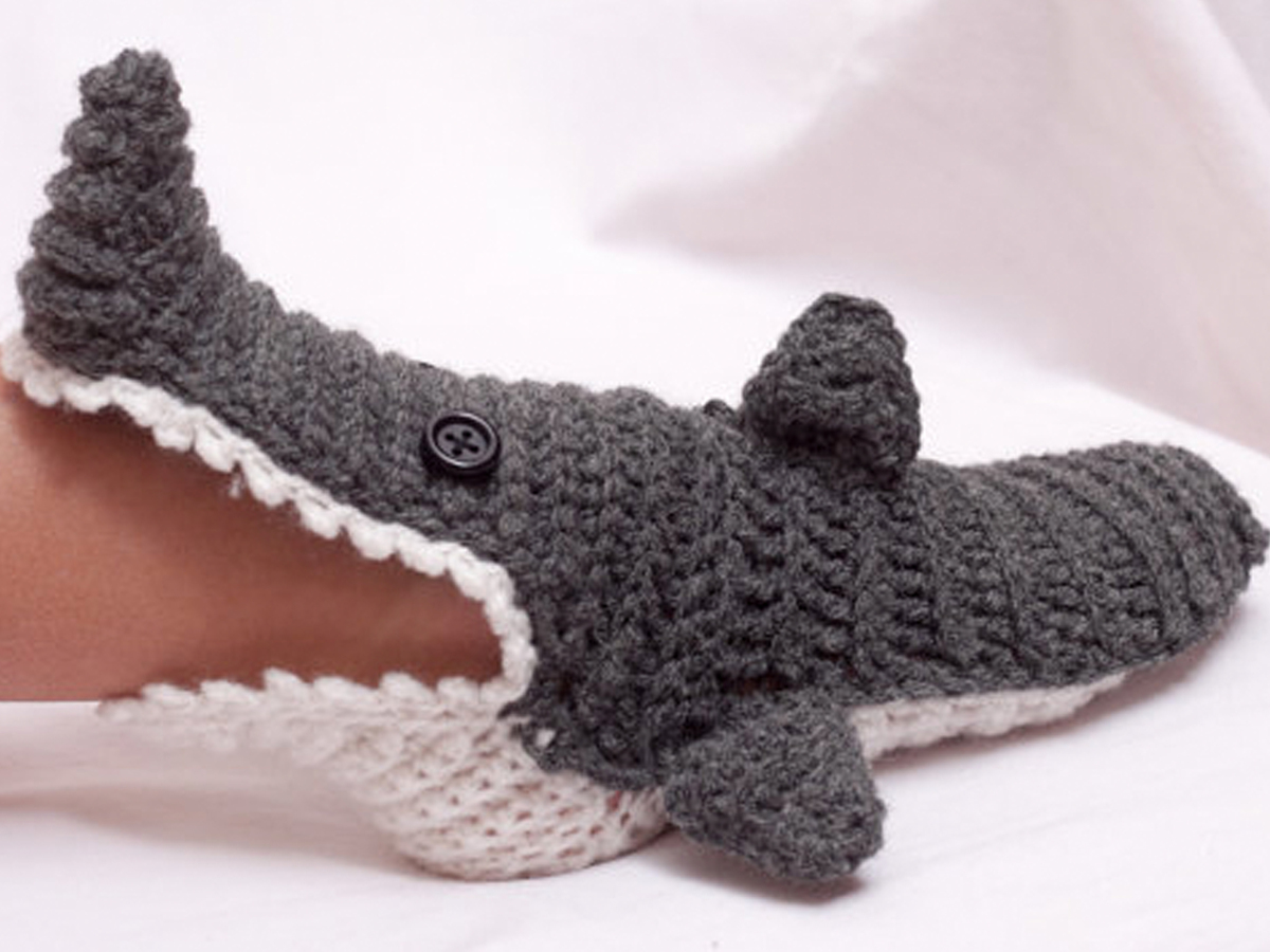 Crochet Shark Slipper Socks, $30