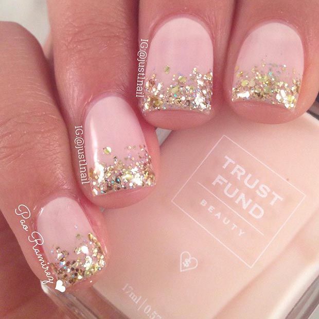 Glittery Pink Nail Design for Short Nails